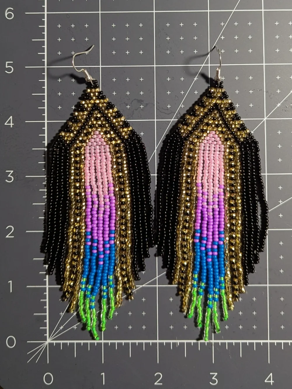 Handmade Beaded Fringe Earrings - Black, Gold, Pink, Blue, Purple, Green - Picture 1 of 2